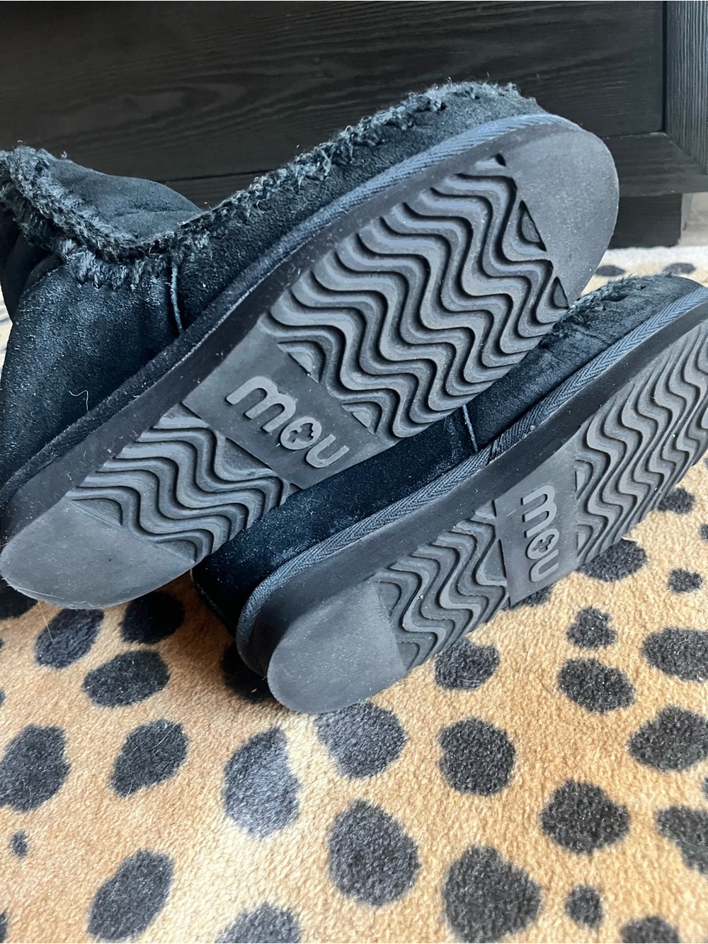MOU metal label black shearling macrame winter boots wedges 40 / size 9 - Picture 4 of 5